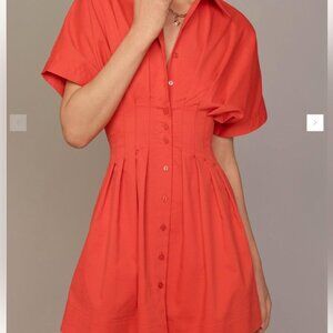 Anthropologie The Tobie Dress - Vibrant Orange Button-Down - Size Large